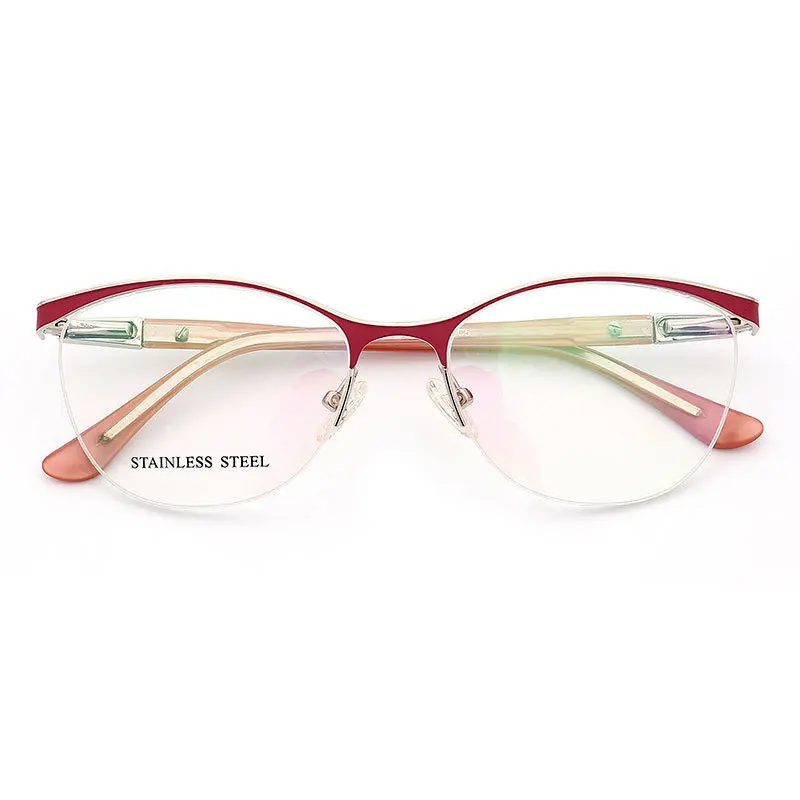 Eyeglasses Frames Eyewear Frames Women Glasses Retro Women Optical Glasses Frame for Women Cat Eye Eyeglass Frame Prescription Metal Spectacles Red Tortoise Half Rim Eyewear