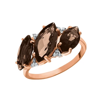 

Gold ring with cubic zirconia and quartz smoky sunlight sample 585