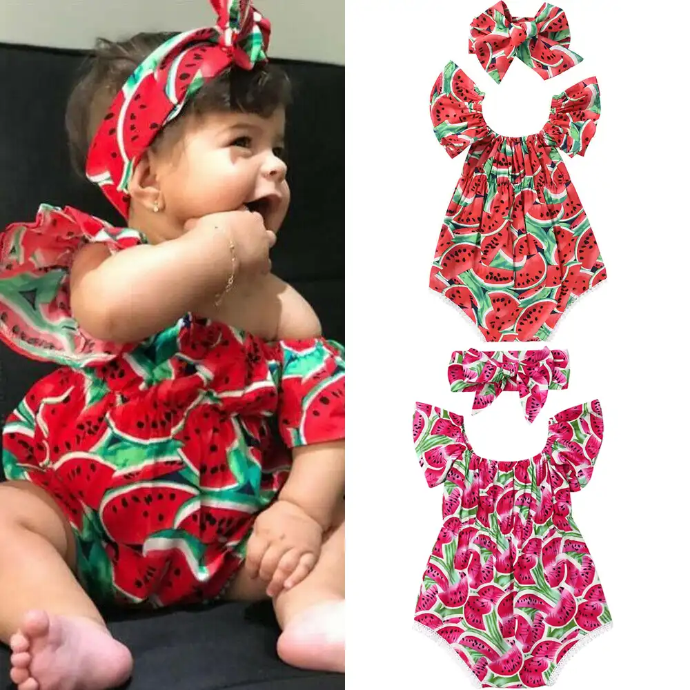 甘い女の赤ちゃんロンパース衣装サンスーツ服新生児幼児スイカジャンプスーツノースリーブ新ホットカジュアル Baby Girl Romper Girls Romperinfant Jumpsuit Aliexpress