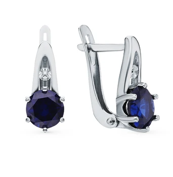 

Silver earrings with cubic zirconia and Sapphire synthetic sunlight sample 925