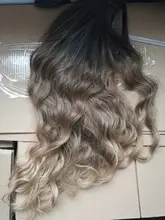 HENRY-Suarez Ombre marrón oscuro de agua a largo de la peluca de la onda de alta temperatura disfraz diario de Cosplay parte media peluca sintética para las mujeres Afro