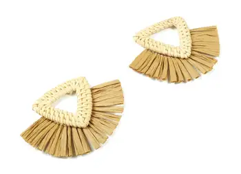 

Rattan Raffia Tassel Triangle Charms - Triangle Earrings with Fan Tassels - Woven Earrings - 2Pcs/Lot - 73.2x57.1x6mm - RT1334