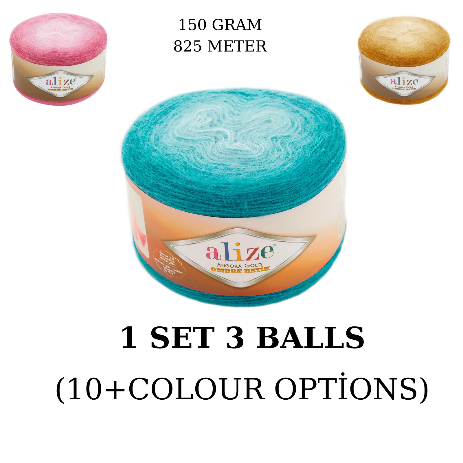 

Yarn 1 Set ( 3 Balls) Alize Angora Gold Ombre Batik Knitting Cake Thread (1 Ball: 150 Grams / 825 Meters) Crochet Tool Kit