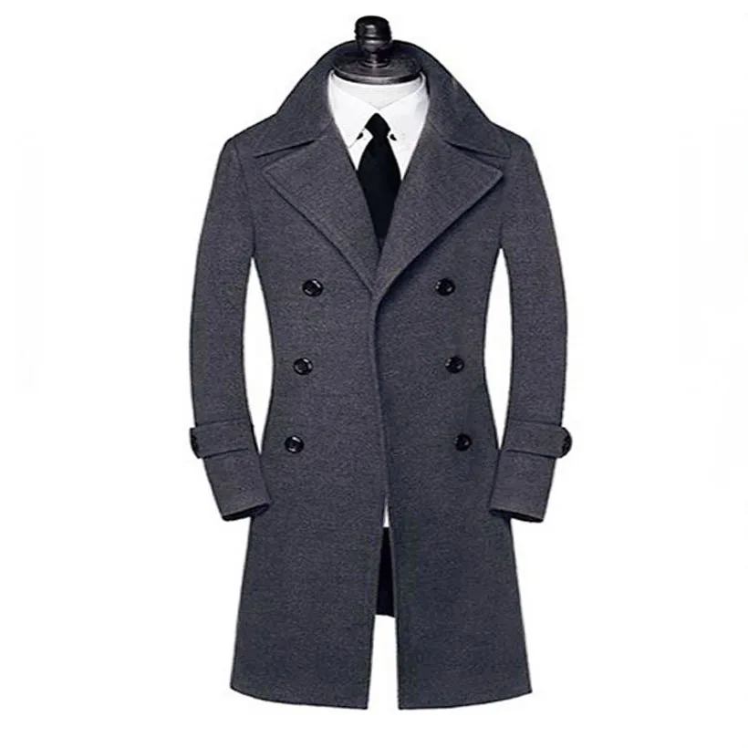 Черный Мужской плащ, новое зимнее длинное пальто, студенческое утолщенное тонкое красивое шерстяное пальто для мужчин