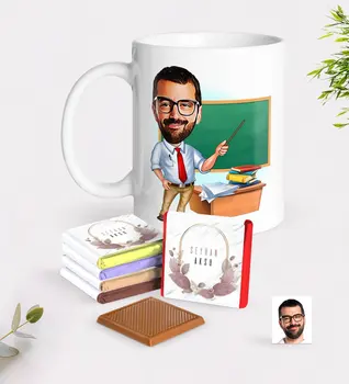 

Personalized Men 'S Teacher Caricature Of White mug And Chocolate Gift Seti-1