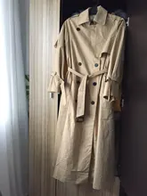 Gabardina larga X holgada de estilo coreano para mujer, abrigo de doble botonadura con cinturón, manto de dama, rompevientos, prendas de vestir de primavera y otoño, color gris