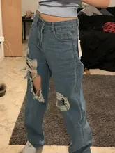 Jeans Capris-Bottom Women Pants Ripped-Hole Streetwear Darlingaga High-Waist Denim Vintage
