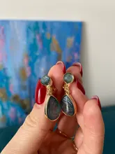 Pendientes con Clip de gota de agua geométricos para mujer, temperamento Simple japonés, piedra de cristal azul, sin Piercing, regalo para niña y mujer coreana