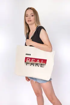 

Angemiel Bag Large Love Real Fake Sticker Shopping Beach Tote Bag