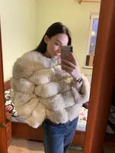 De invierno de la moda de cuero cálida capa natural abrigo de piel de zorro chaqueta de piel auténtica de zorro de invierno grueso abrigo cálido