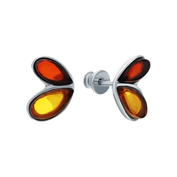 

Silver earrings with amber sunlight sample 925
