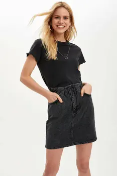 

DeFacto Woman Casual Black Skirt Women's Denim Skirts Women Spring Mini Denim Skirt Women Fit Mid-waist Skirts-M7252AZ20SP