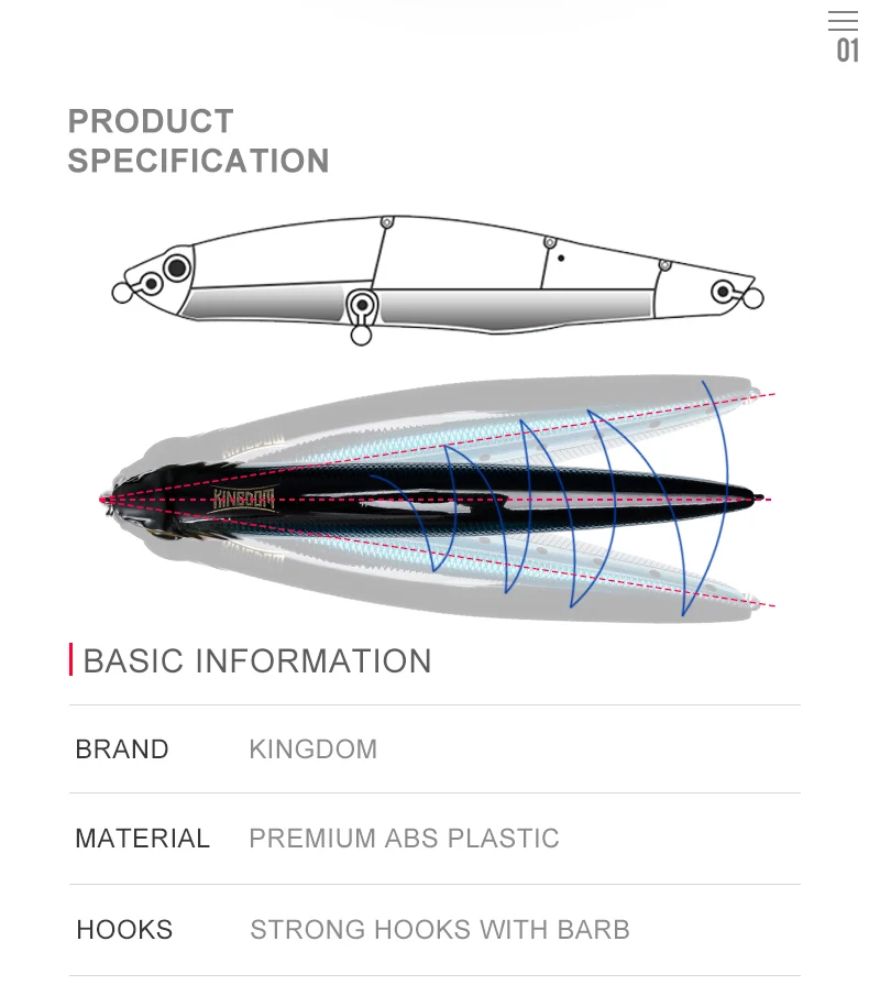Kingdom твердая приманка для рыбалки Тонущий Карандаш воблеры 100 мм 29,7 г 85 мм 19,4 г морской бас длинные приманки искусственная модель наживки 5503