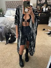 Kimono Dress Batwing-Sleeve Tunic Women Black Retro Long Striped Plus-Size Summer 100%Cotton