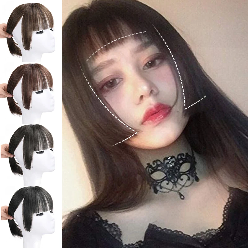 

TALANG synthesis False Bangs Synthetic hair Bangs Hair Extension Fake Fringe Natural hair clip on bangs Light Brown/Black HighTe