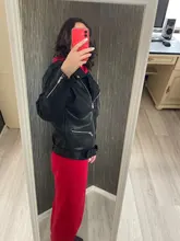 Jacket Coat Fitaylor Faux-Leather Loose Outwear Casual PU Sashes Black Tops Bf-Style