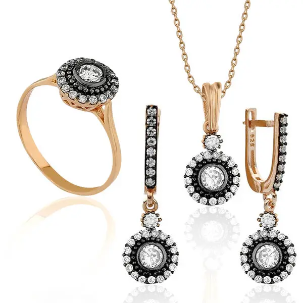 

925 Sterling Silver Diamond Mounted Sun Pattern Woman Set
