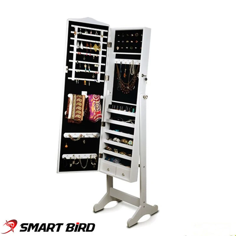 Напольный шкаф-зеркало для украшений Smart Bird Omi 60 - Цвет: Белый