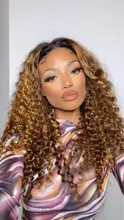 Wigs Highlight Hair-Lace Human-Hair Lace-Front Black Cynosure Brazilian Curly Ombre Women