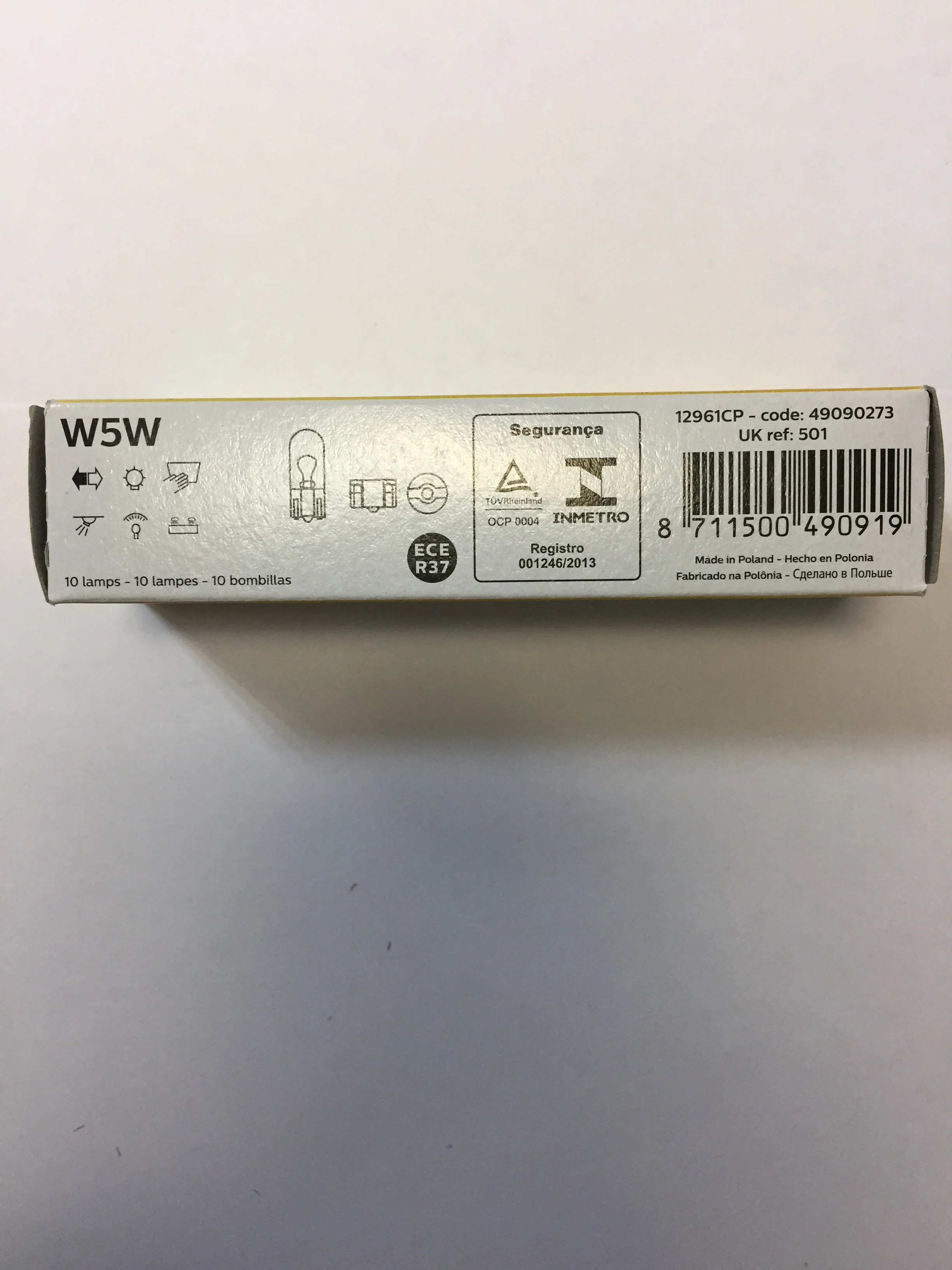 10 / 20 шт лампа габаритная 12v 5w W5W T10 W2.1x9.5d Philips Vision Standart 12961CP