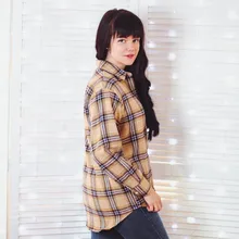 Plaid Shirt Tops Long-Sleeve Office Women Coat Loose Ladies Karsany And