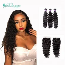 

Deep Wave 1 3 4 Bundles With Closure 4x4 Weave Human Hair 100 Extensions Women 30 Inches Remy Hair Black Pearl Cheap Wholesale