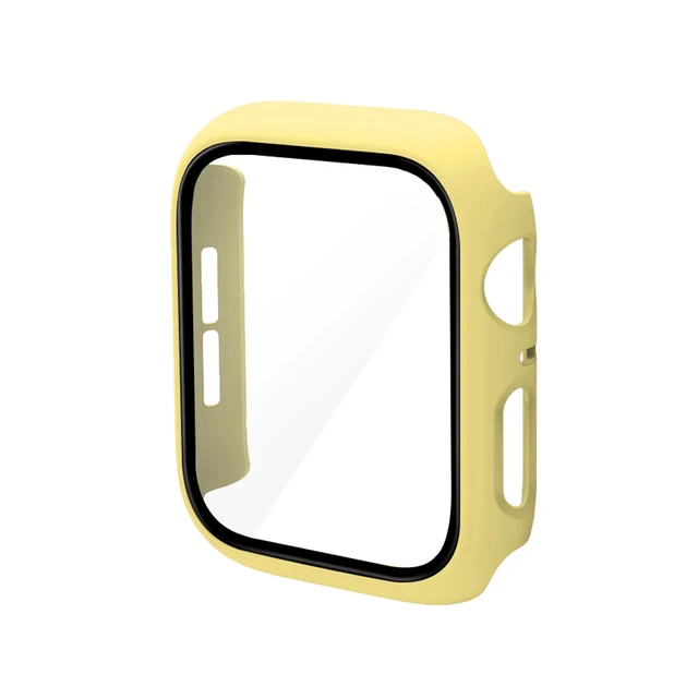 360 Full Bumper Frame Matte Hard Case for Apple Watch 7/6/SE/5/4/3/2/1 Cover Tempered Glass Film for iWatch 41MM 45MM 40MM 44MM Yellow