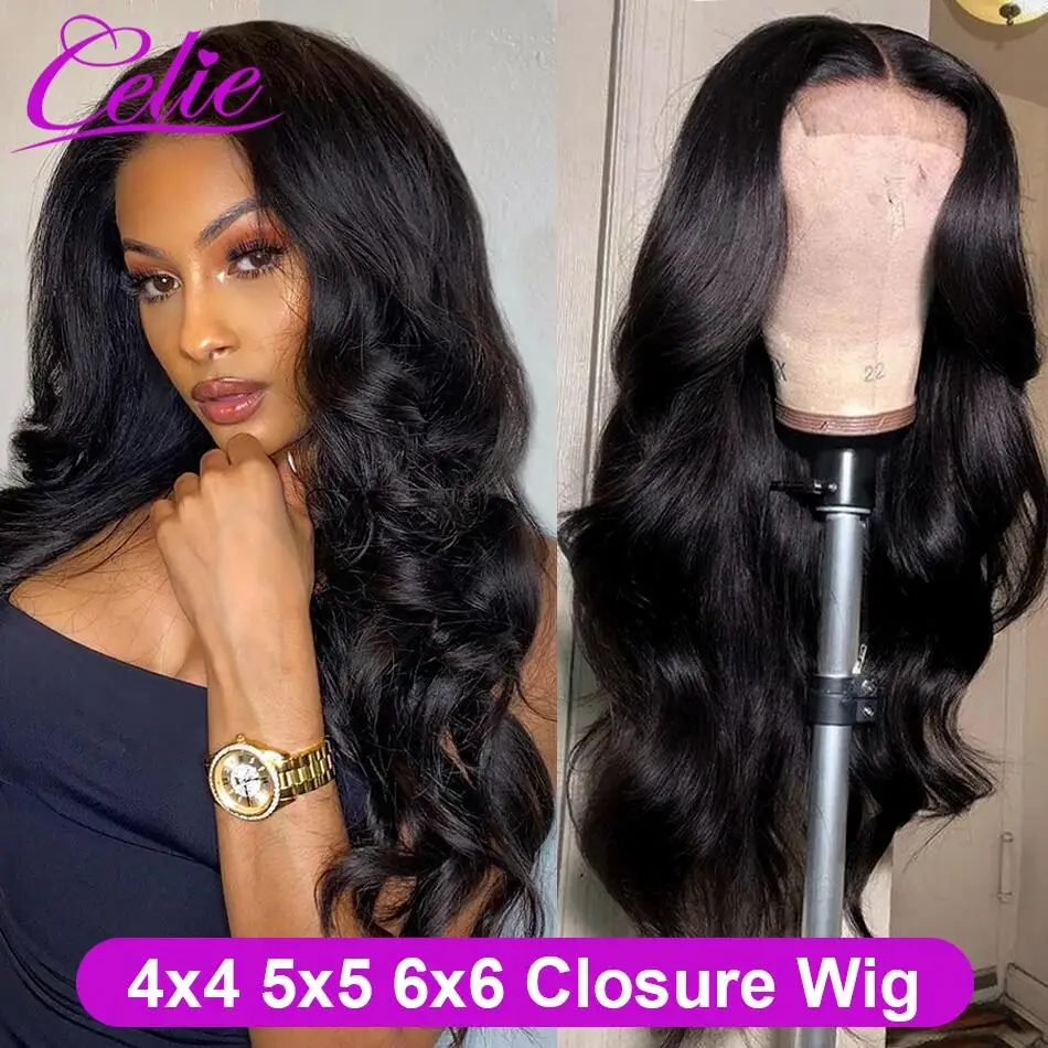 Celiehair Body Wave 5x5 HD Lace Closure Wig Transparent Lace Wigs For Women Human Hair Brazilian Lace Wig 4x4 6x6 Closure Wig