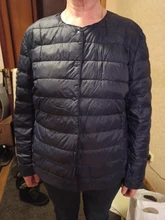 Abrigo de plumón ultraligero para mujer, chaqueta de plumón de pato sin cuello redondo, acolchado, portátil, novedad de invierno 2020