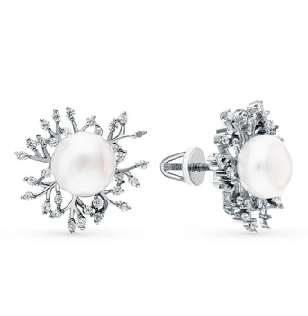 

Silver earrings with cubic zirconia and pearls cultured sunlight sample 925