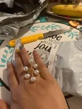 Anillo chapado en oro para mujer, elegante perla de imitación, anillos de apertura ajustables