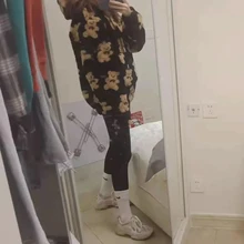 V-hanver-Sudadera con capucha para mujer, suéter con patrón de oso, de felpa cálida, Estilo Vintage coreano, holgado, para invierno, 2020