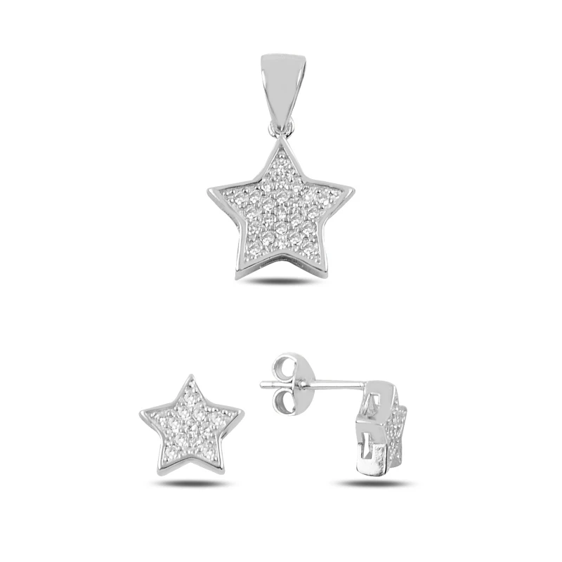 

Silver 925 Sterling Zircon Star Earrings & Pendant Set