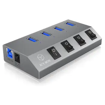 

4x Raidsonic ICY IB-HUB1405 BOX USB 3.0 Hub USB Type-A Anschlüsse, an-/Ausschalter für jeden Port