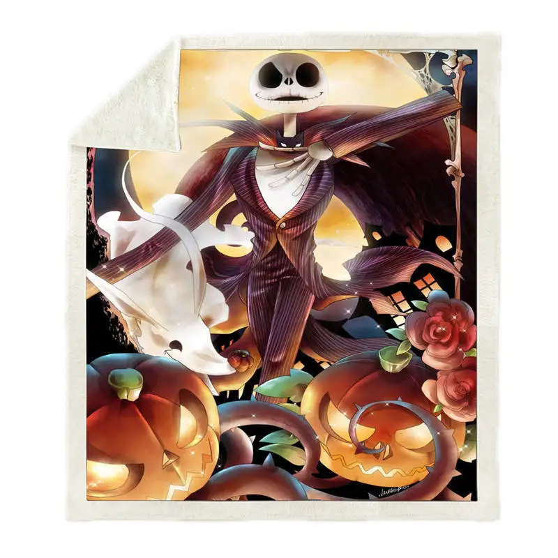 Плюшевое покрывало Jack Skellington с принтом шерпа флисовое домашнее одеяло для