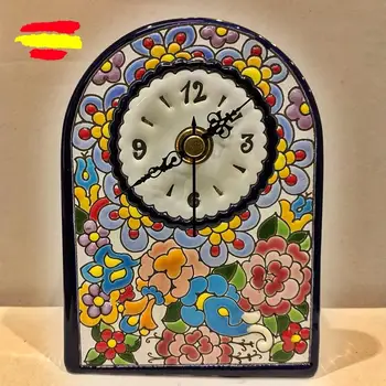 

Watch ceramic floor 13cm. -5.1in-standing clock-table-glazed hand-made in Spain-home and decoration-