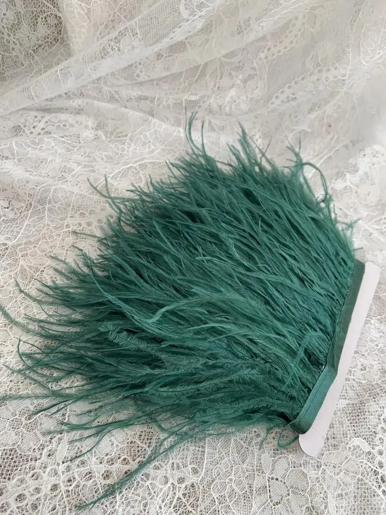 10-15cm wine Green Ostrich Feather Trimming Fringe with Ribbon Tape, Millinery Crafts Costumes Decoration, natural Ostrich hair