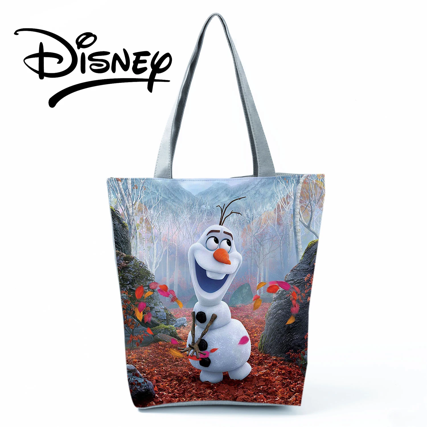 Disney Princess Shoulder Bag High Capacity Girl Shoulder Bag Eco Reusable Snowman Printed Tote Frozen Handbags Travel Beach Bag