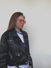 Jacket Short Winter Coat Faux-Leather Mozuleva Black Women Retro PU Turn-Down-Neck Loose