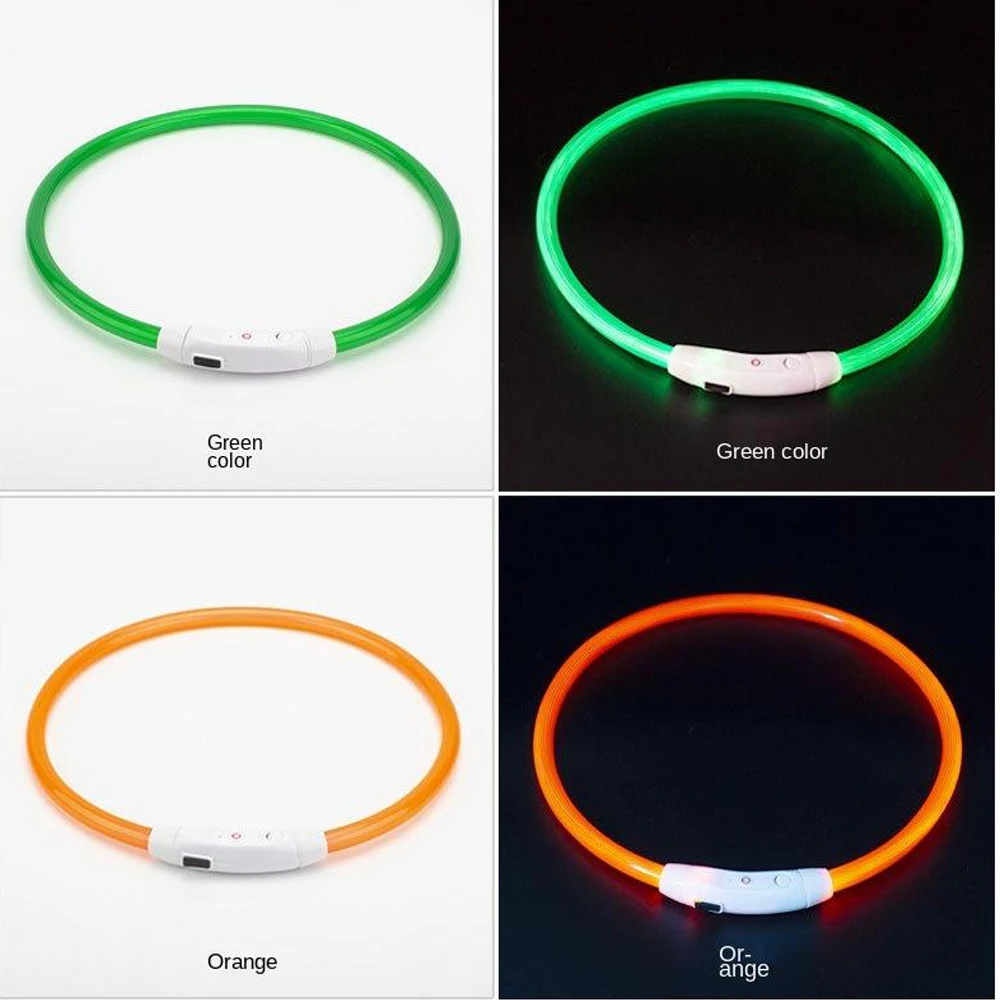 플래시 LED 개 칼라 TPU USB 충전식 조명 칼라, 야광 야간 안전 조절 가능, 어둠 속에서 빛나는 리드