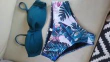 Bikini con estampado de hojas para mujer, traje de baño Sexy con Tanga, conjunto de Bikinis con aumento de cintura alta, ropa de baño 2020