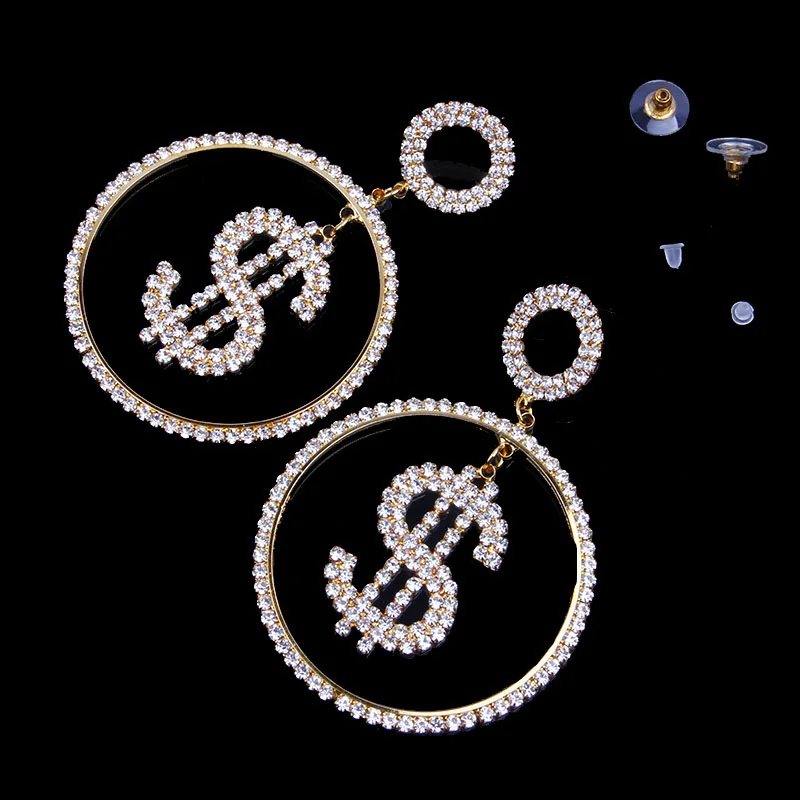 Stonefans заявление доллар серьги с монетками горный хрусталь, ювелирное изделие для женщин женские со сверкающими кристаллами кулоны на обруче серьги серебро ювелирные изделия