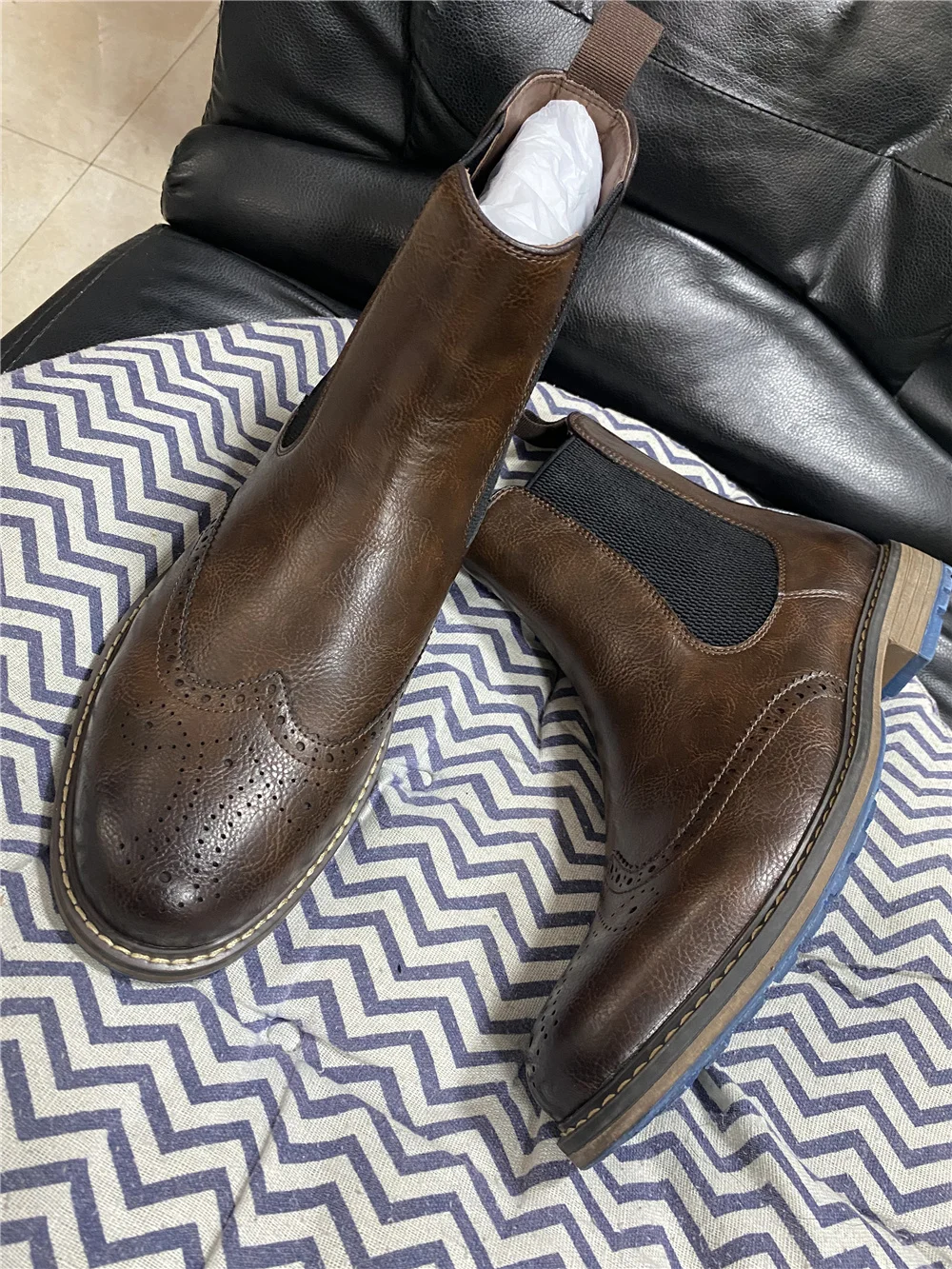 Мужские Ботильоны; Бренд Wootten; Классические кожаные ботинки «Челси»;Модные ботинки с перфорацией типа «броги» для мужчин; AL641