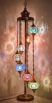 

7 Globes Turkish Moroccan Mosaic Bohemian Boho Tiffany Floor Lamp Light, 60"