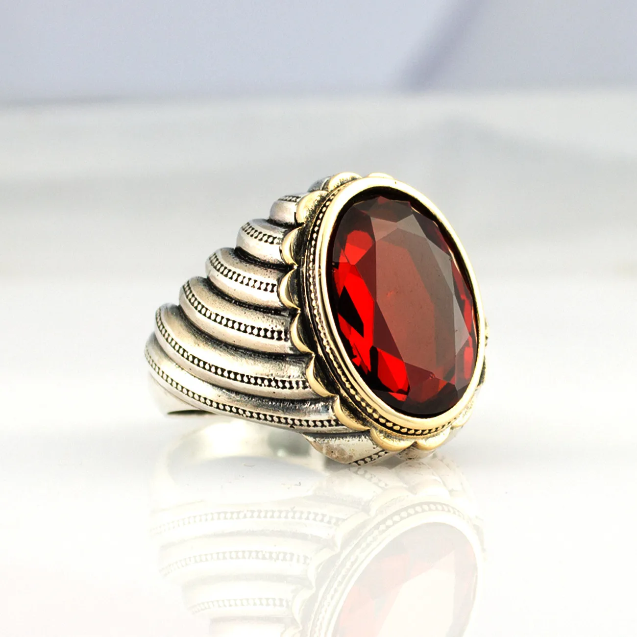 

925 Sterling Silver Ring for Men Red Zircon Stone Aqeq Onyx Stone Jewelry fashion vintage Gift Rings All Size Made in Turkey