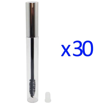 

30pcs Empty Round Clear Plastic 12ml Eyelashes Mascara Container Packing with Shiny Silver Aluminum Lid