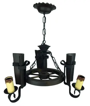 

Lamp decoration rustica from 3 lights wheel trolley with tile roofing in hickory tree manufactured in forging and Wood