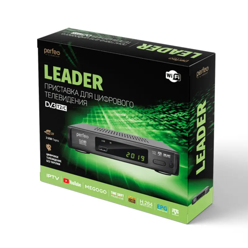 Perfeo DVB T2/C приставка &quotLEADER&quot для цифр.TV Wi Fi IPTV HDMI 2 USB DolbyDigital пульт ДУ|SmartTV-стики и