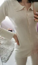 Suéter de Color sólido trajes de las mujeres conjuntos de gran tamaño pantalones de lana pantalones de rollo Collar de punto Top con mangas acampanadas 2021 Primavera Verano