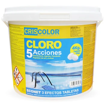 

4KG chlorine 5 action is for Pools, tablets multifuntion 200g, chlorine fast action, boat 4 Kilos